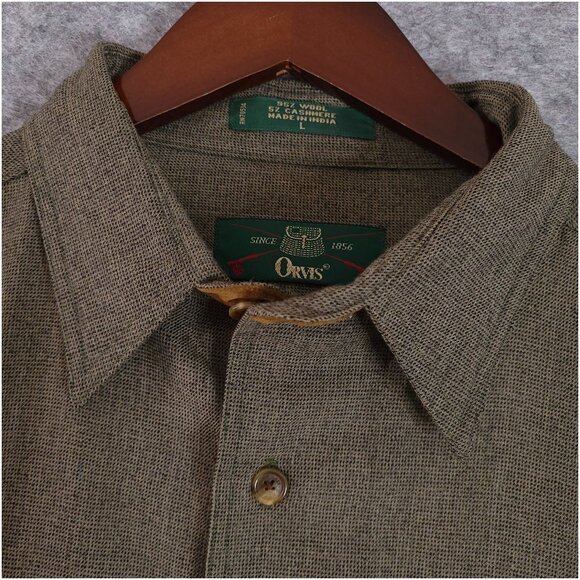 ORVIS Long Sleeve Flannel Shirt Mens Large Brown Wool Cashmere Blend Vintage - Picture 3 of 7